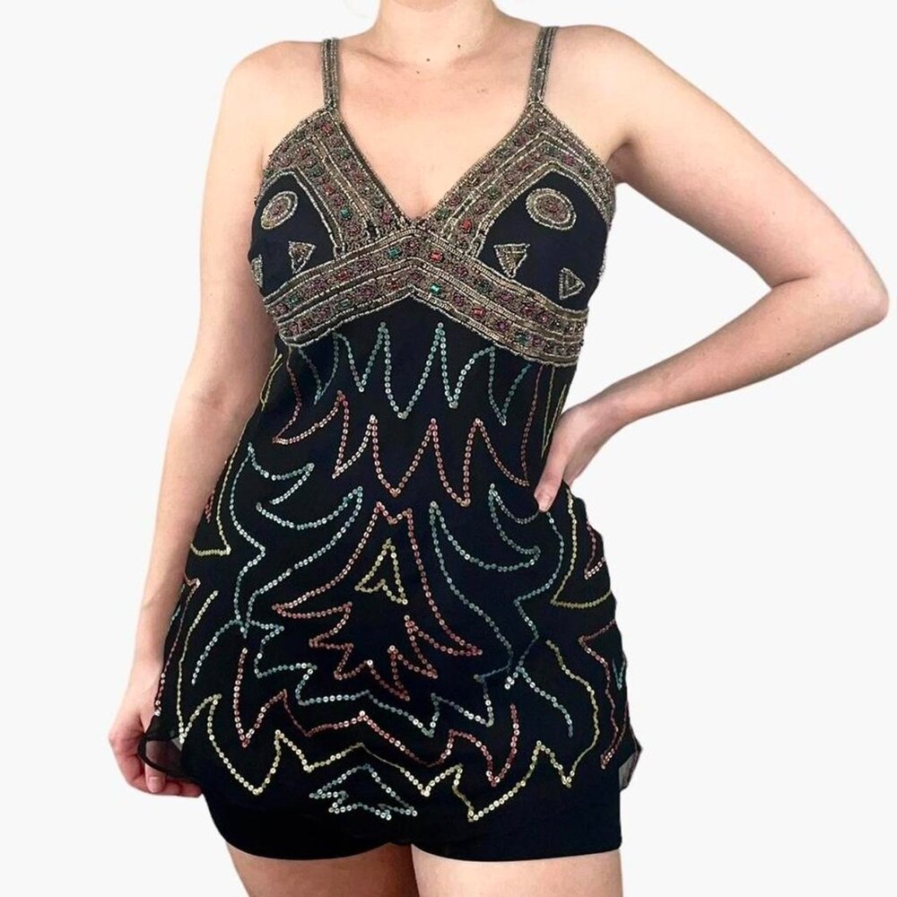 Beaded Black Boho Top Deadstock